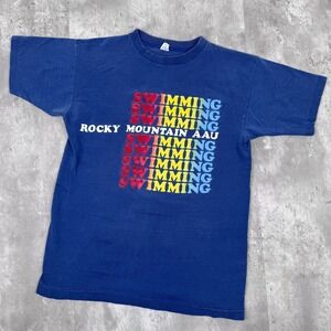 Vintage Champion Rocky Mountain AAU Team T-Shirt Mens Large Blue Swimming 70s